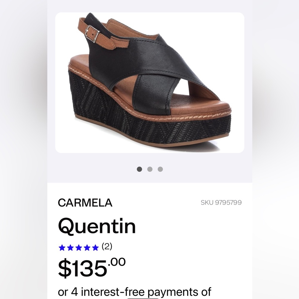 CARMELA- Stylish Black Wedge Sandals, Size 9 US, 39 EU.